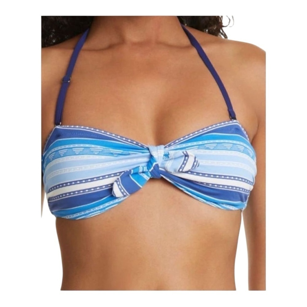 Lemlem Eshal Tie Front Bandeau Bikini Top-Women in Blue NWT